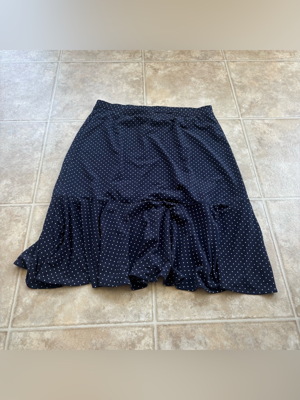 George Navy Polka Dot Ruffle-Hem Midi Skirt